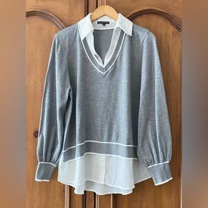 Adrianna Papell Women’s XL Gray Layered Sweater Blouse Pullover Shirt Top